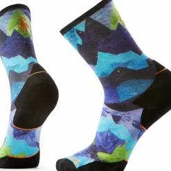 Smartwool Trail Run Summit Sector Print Crew Socks Targeted Cushion Nightfall Blue