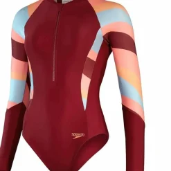 Speedo Women's Long Sleeve Swim Suit Oxblood/Coral