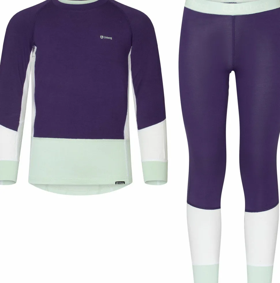 Urberg Juniors' Tree Base Layer Set Grape/cloudy Dancer/celadon